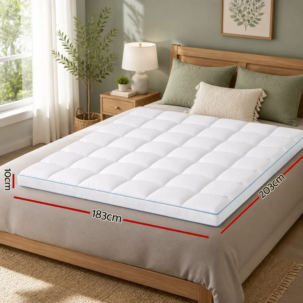 Pillowtop Mattress Topper King 10cm Thick Cooling Bamboo Pad Deep Pocket