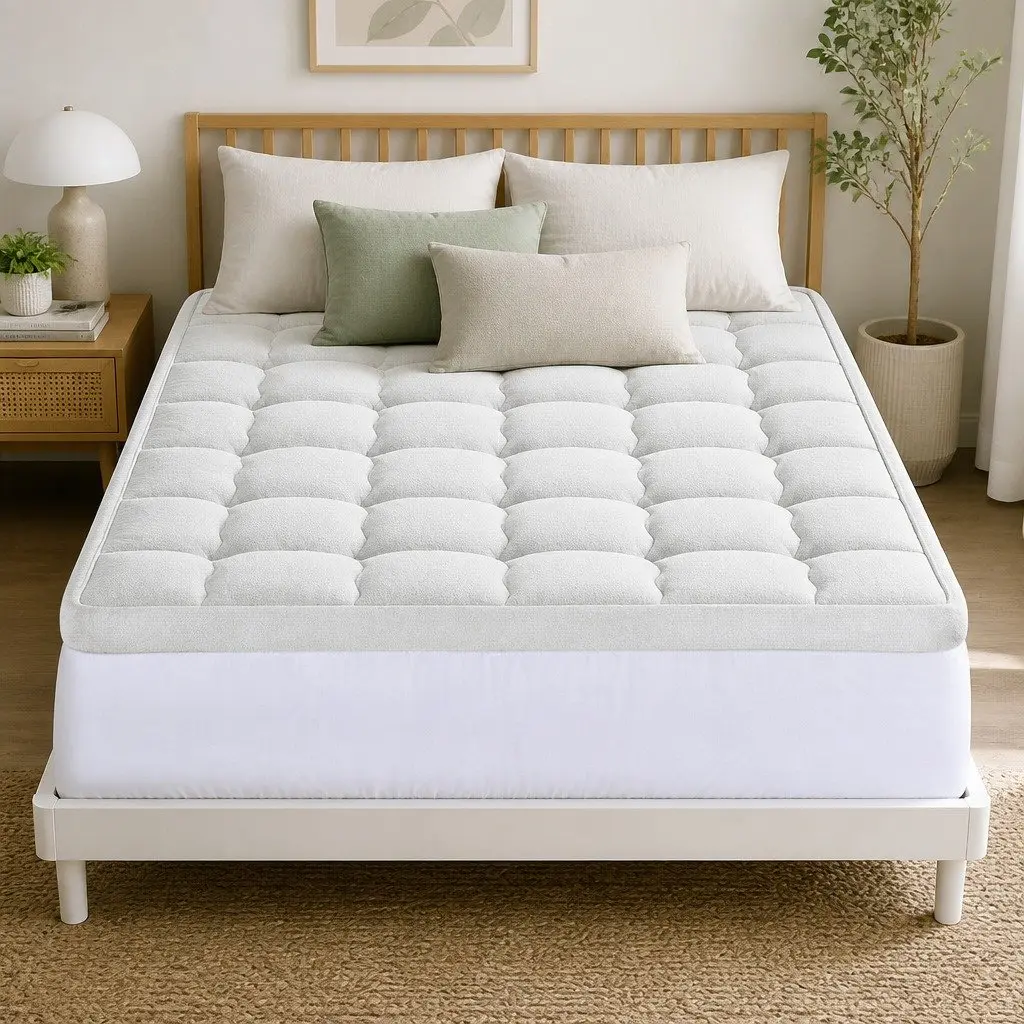 Pillowtop Mattress Topper 11cm Thick Bamboo Blend Fabric Double Bed 1500GSM Hollow Fibre