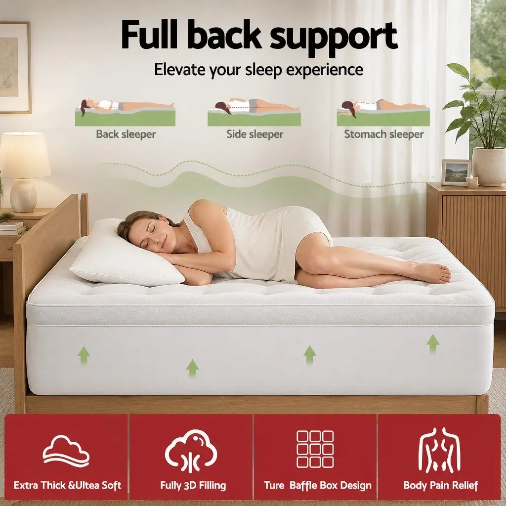 Pillowtop Mattress Topper 11cm Thick Bamboo Blend Fabric Double Bed 1500GSM Hollow Fibre