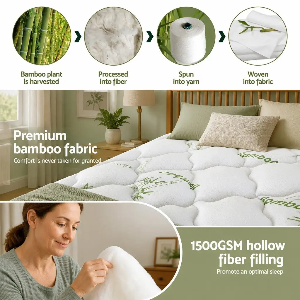 Pillowtop Mattress Topper 11cm Thick Bamboo Blend Fabric Double Bed 1500GSM Hollow Fibre