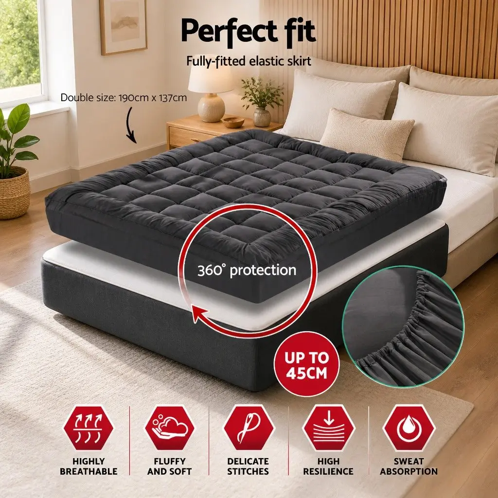 Mattress Topper Double Bed 5cm Thick Bamboo Charcoal Microfibre Cooling Pad Grey