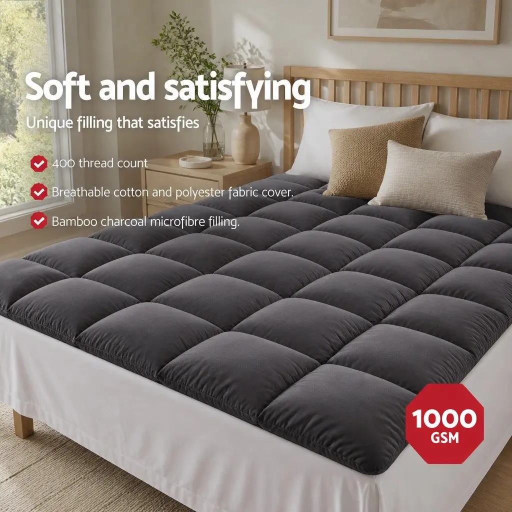 Mattress Topper King Size 5cm Thick Pillowtop Cooling Pad Grey