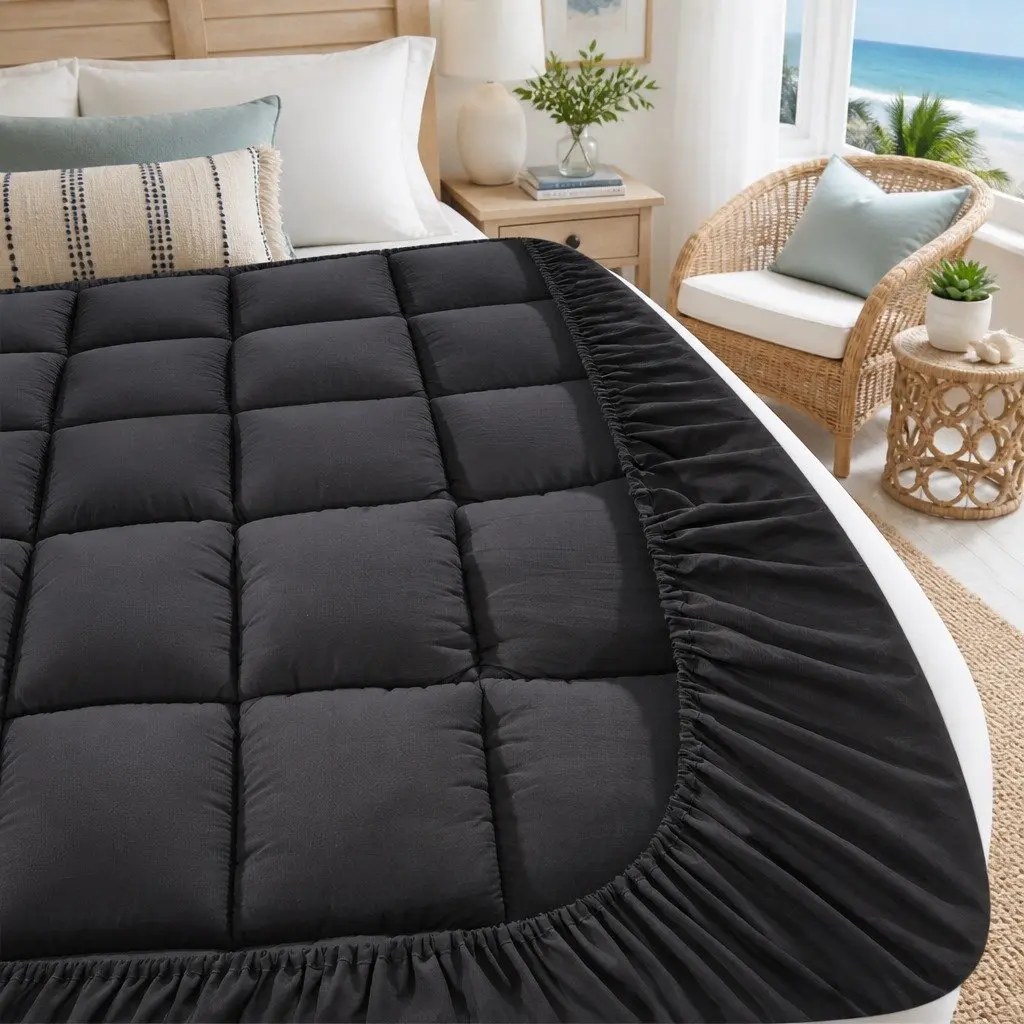 King Single Mattress Topper 5cm Thick Bamboo Charcoal Microfibre Cooling Pad Grey