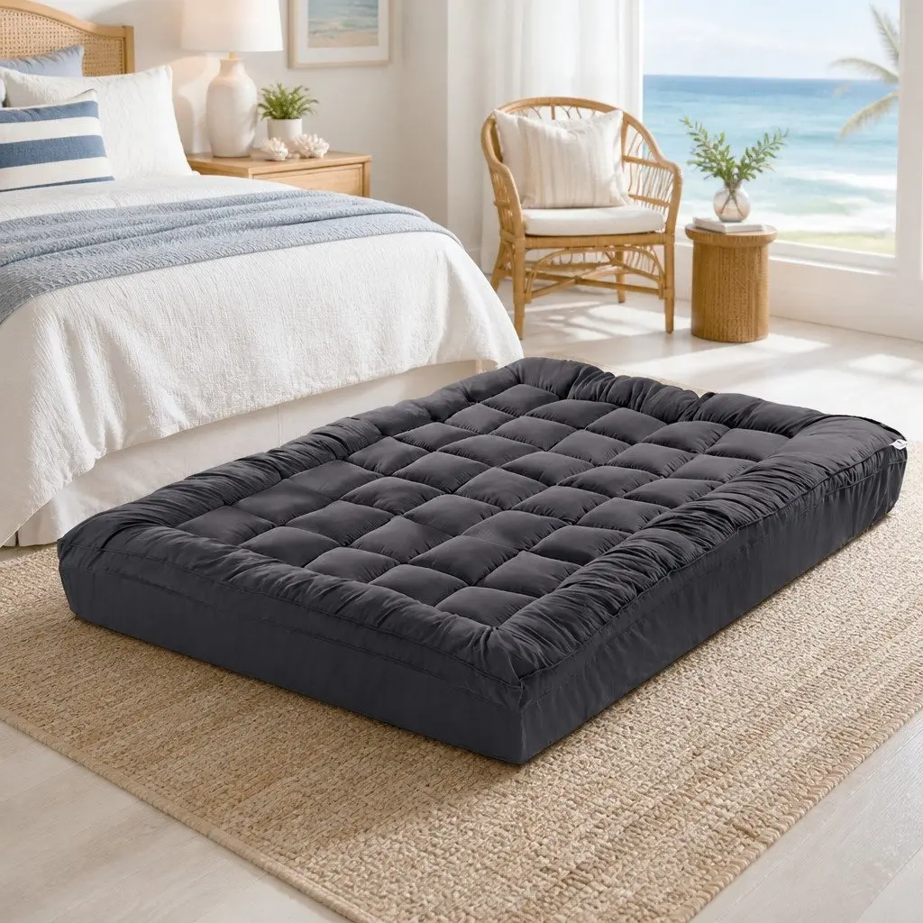 King Single Mattress Topper 5cm Thick Bamboo Charcoal Microfibre Cooling Pad Grey
