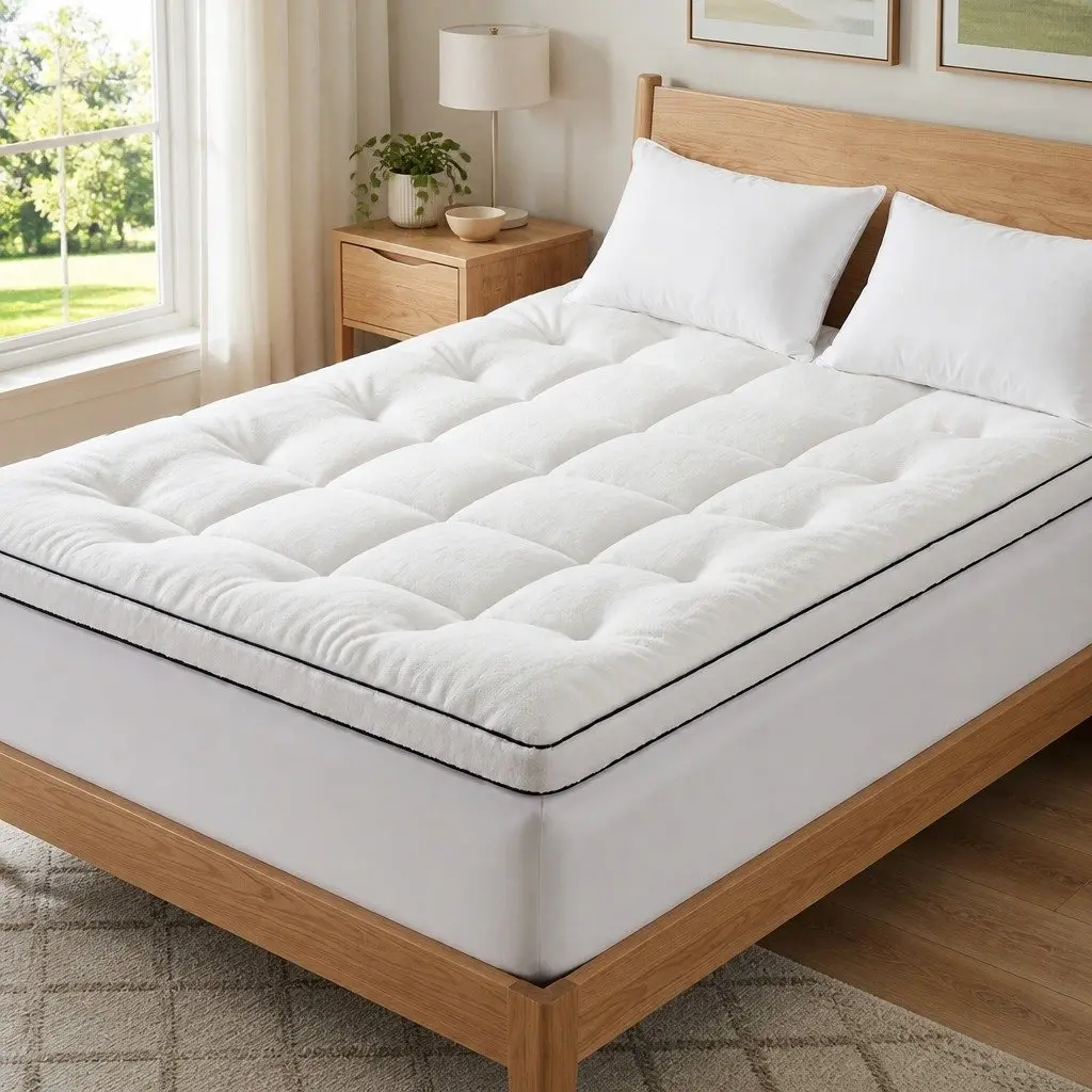 Double Mattress Topper 5cm Coral Fleece Hollow Fiber Baffle Box Stitch