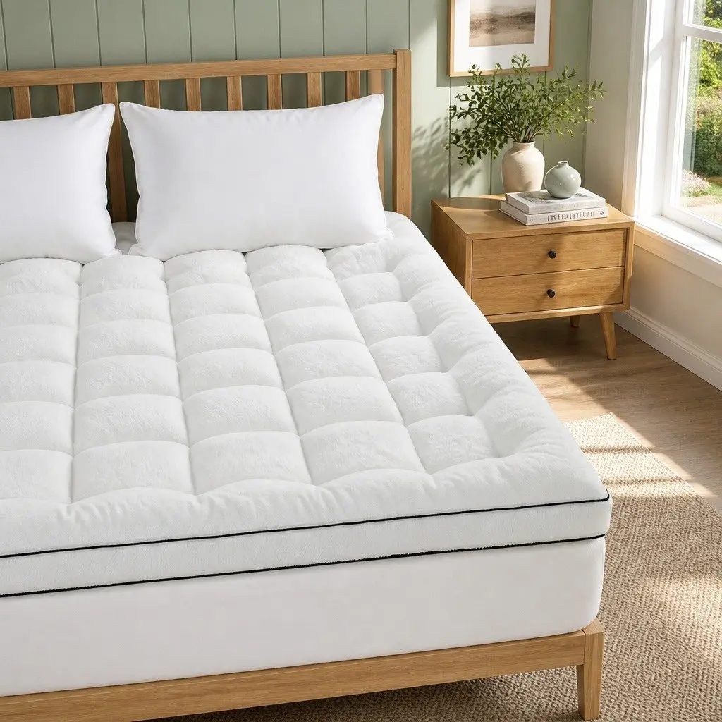 Mattress Topper King Size 5cm Thick Pillowtop Coral Fleece Cover Breathable Fitted Elastic Skirt