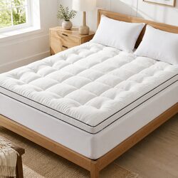 Queen Mattress Topper 5cm Pillowtop Coral Fleece Fitted Baffle Box Stitch