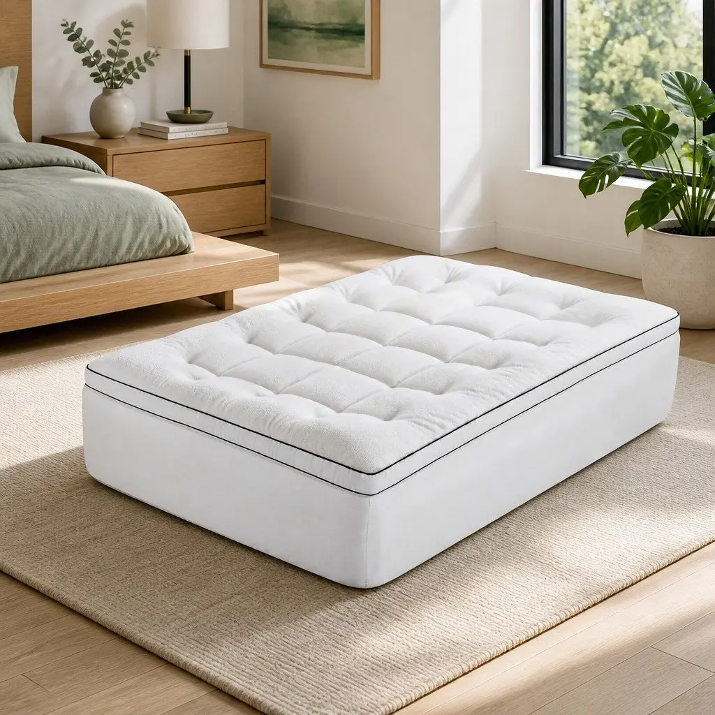 Single Mattress Topper 5cm Pillow Top Coral Fleece Fabric Cover Breathable Support