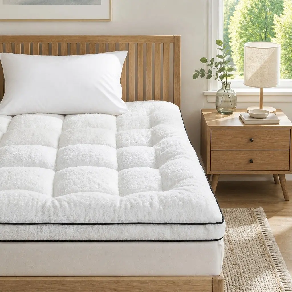 Single Mattress Topper 5cm Pillow Top Coral Fleece Fabric Cover Breathable Support