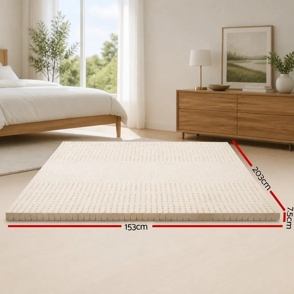Latex Mattress Topper Queen 7.5cm 7-Zone Pressure Relief Cooling Breathable Bed