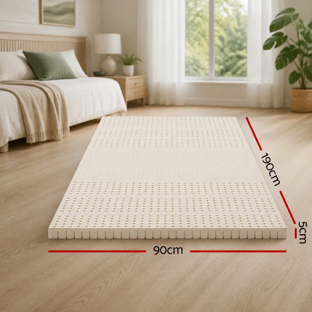 Latex Mattress Topper 5cm Single Bed Pad 7 Zone Cooling Foldable Removable Washable Cover