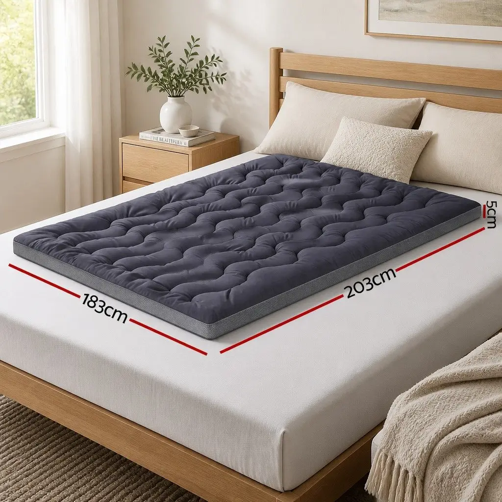 King Mattress Topper 5cm Bamboo Polyester Fibre Pad Breathable