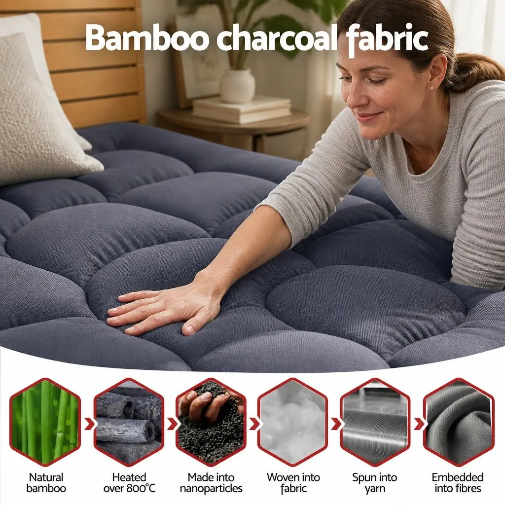 King Mattress Topper 5cm Bamboo Polyester Fibre Pad Breathable