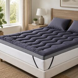 Queen Mattress Topper 5cm Pillowtop Bamboo Polyester Fibre Pad Washable