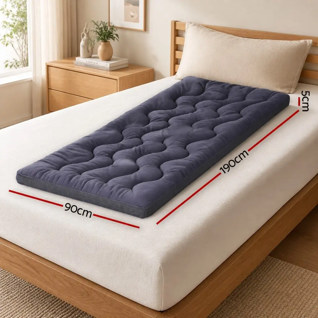Mattress Topper 5cm Single Breathable Washable Grey