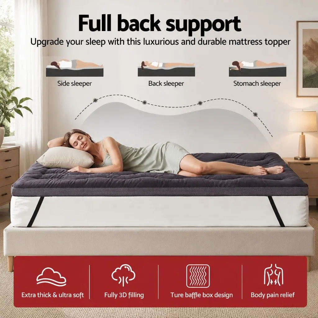 Mattress Topper 5cm Single Breathable Washable Grey