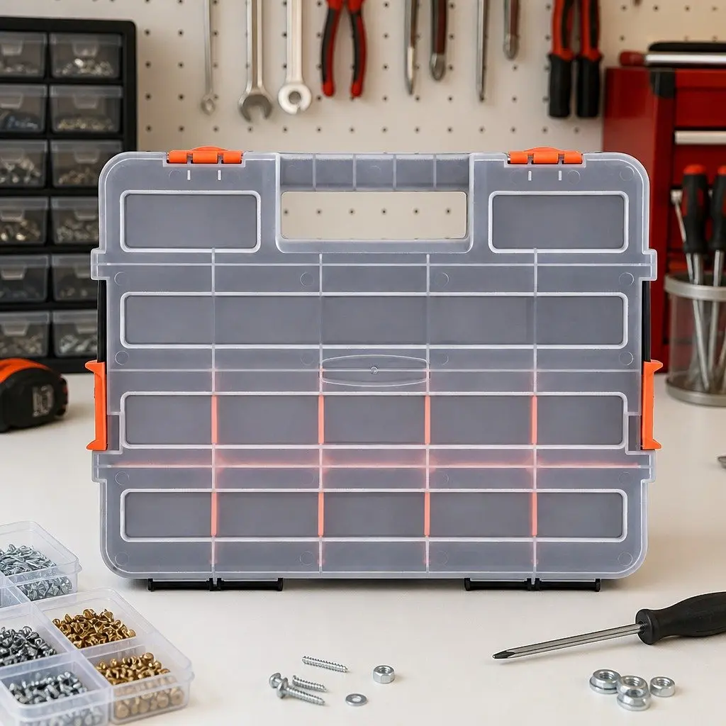 Tool Box Organizer 3 Pack Small Parts Storage Boxes with Latches and 17 Compartments