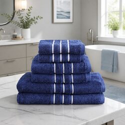 6 Pack Bath Towels Set Cotton Navy Blue Soft Absorbent Quick Drying Home