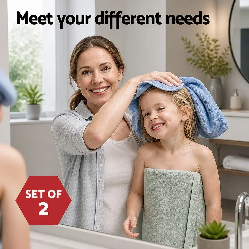 Bath Sheets Set 180cm x 90cm Extra Large Cotton Quick-Drying Blue 2 Piece