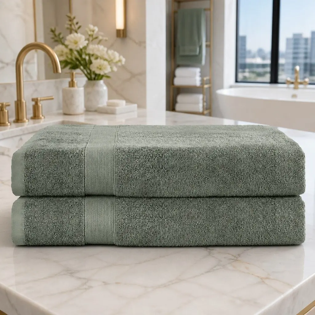 Extra Large Bath Sheets Set 180cm x 90cm Cotton Quick-Drying Highly Absorbent Green 2 Piece