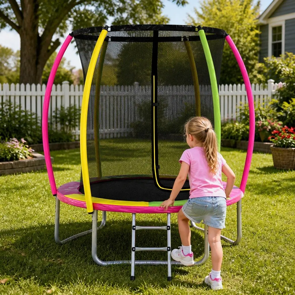 6ft Kids Round Trampoline with Enclosed Safety Net and Foam Wrapped Posts