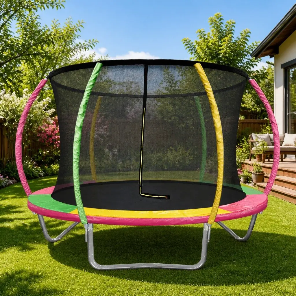 8FT Kids Trampoline Heavy-Duty Safety Enclosure Net with Ladder Garden Rebounder