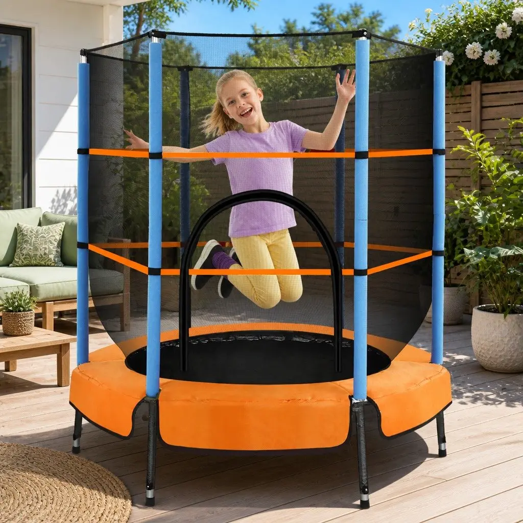 Kids Trampoline 4.5FT with Safety Net Enclosure Rebounder Bouncer Red