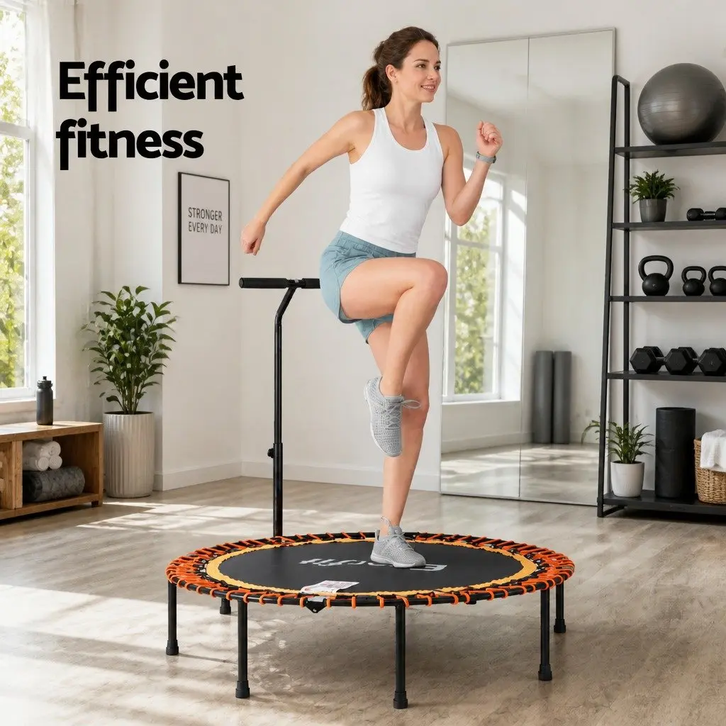 Fitness Trampoline 48 Inch Foldable Rebounder Sturdy Frame Adjustable Handrail