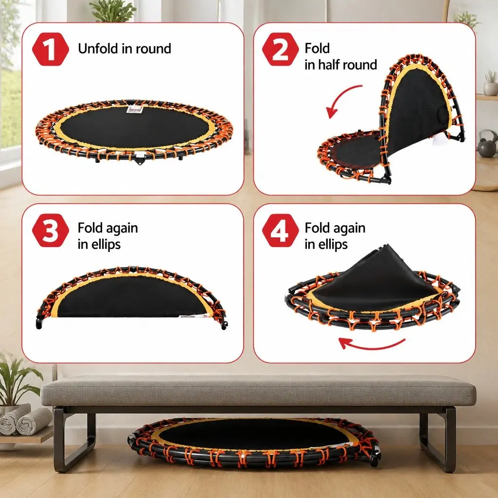 Fitness Trampoline 48 Inch Foldable Rebounder Sturdy Frame Adjustable Handrail