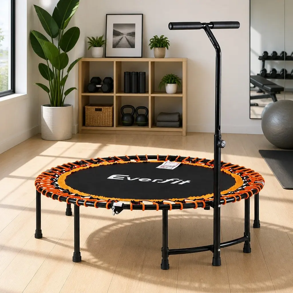 Fitness Trampoline 48 Inch Foldable Rebounder Sturdy Frame Adjustable Handrail