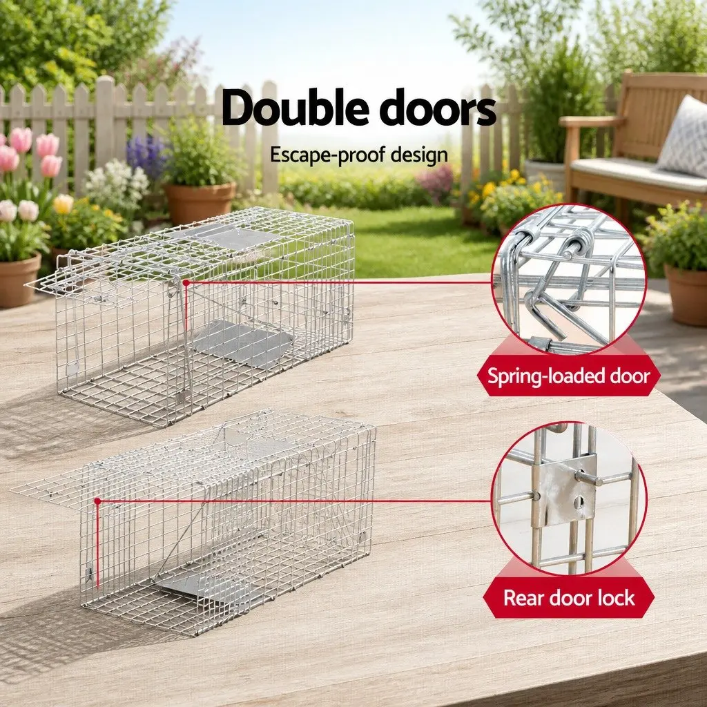 Humane Animal Trap Cage 66x23cm Collapsible Spring Loaded Door