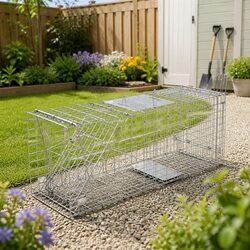 Large Humane Animal Trap Cage Possum Collapsible Spring Loaded Door 66x23cm