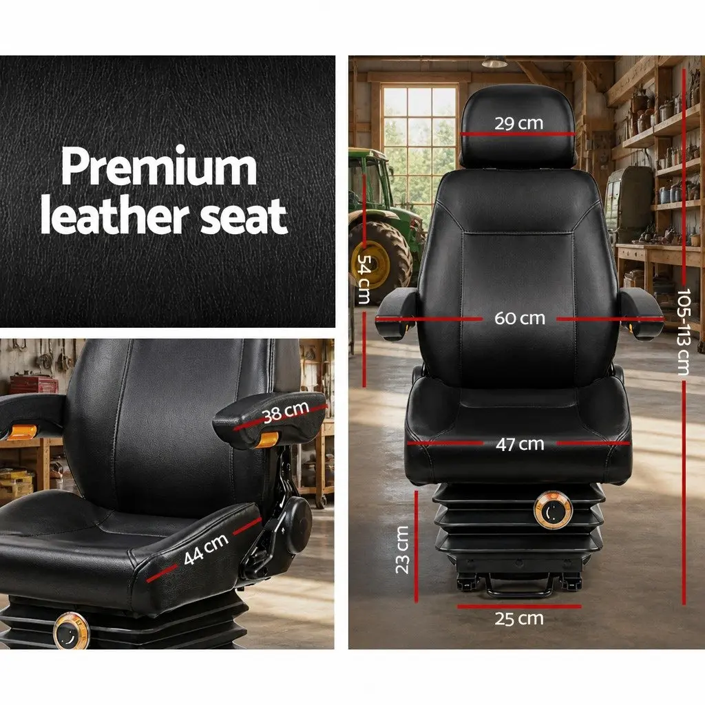 Heavy Duty Adjustable Suspension Tractor Seat Black PU for Forklifts Excavators Trucks