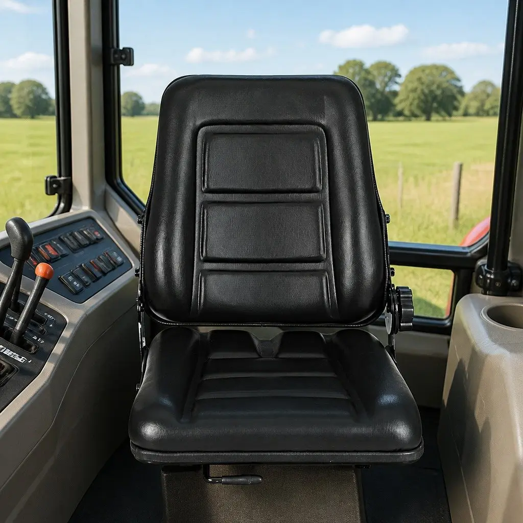 Adjustable Padded Chair Black Universal Seat for Tractors Forklifts Excavators with Steel Frame PU Leather