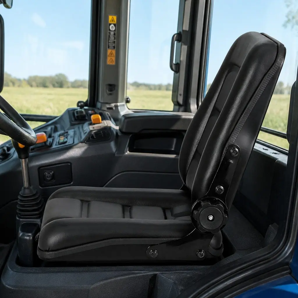 Adjustable Padded Chair Black Universal Seat for Tractors Forklifts Excavators with Steel Frame PU Leather