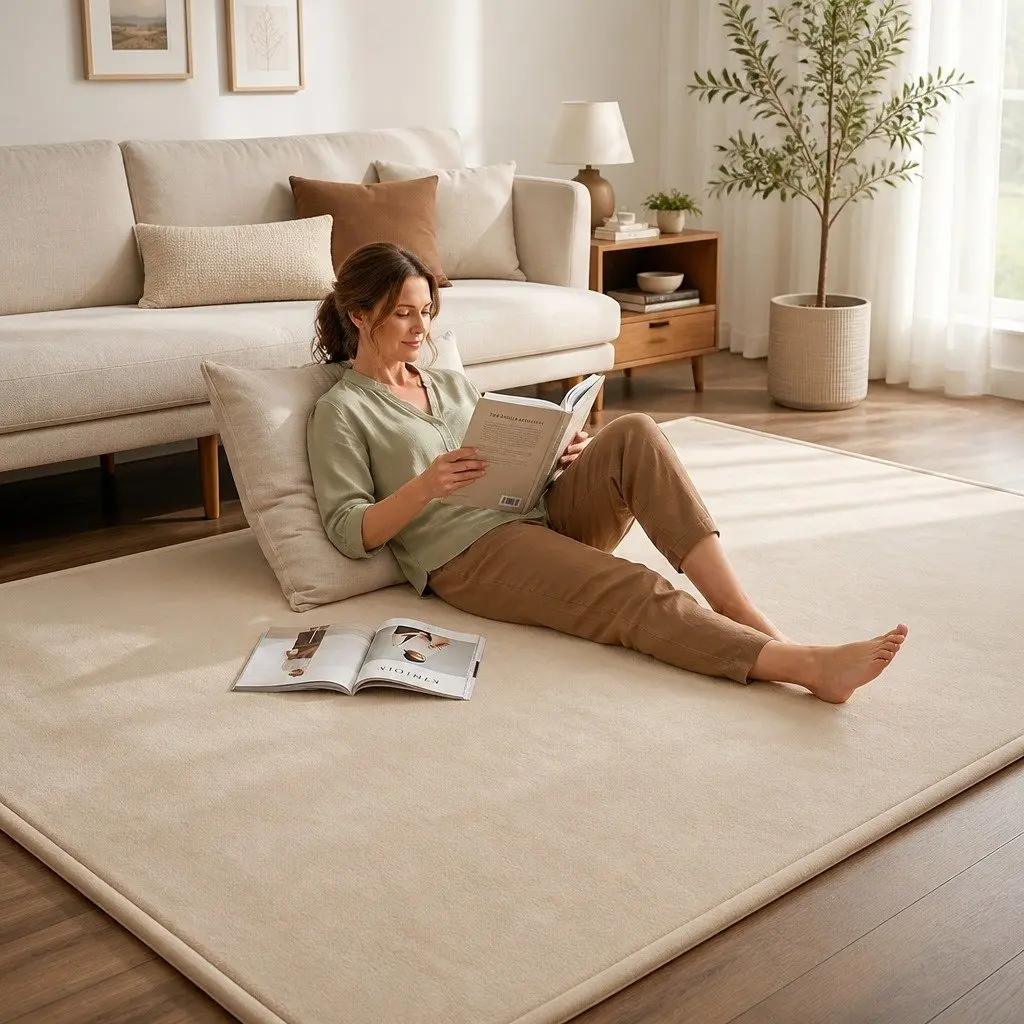 Tatami Mat Floor Mattress 150cm x 200cm 3cm Thick Coral Velvet Anti-slip Water-repellent Beige