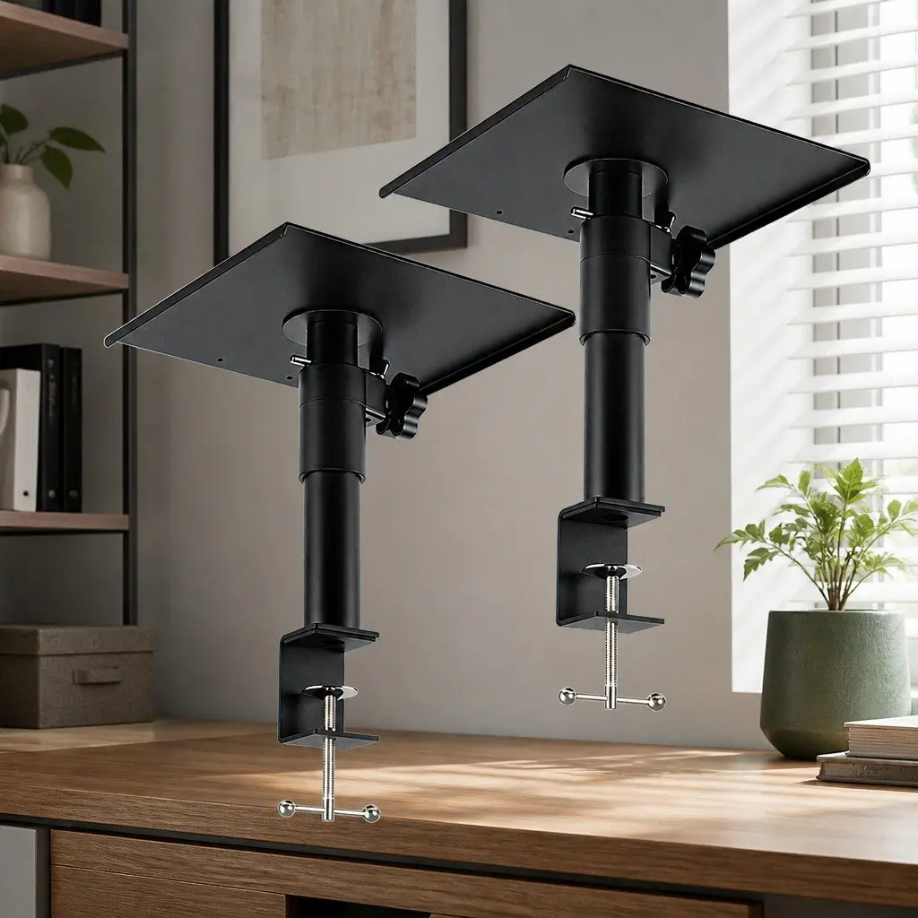 Desk Clamp Speaker Stands Adjustable Height Rotation Monitor Studio Audio Setup
