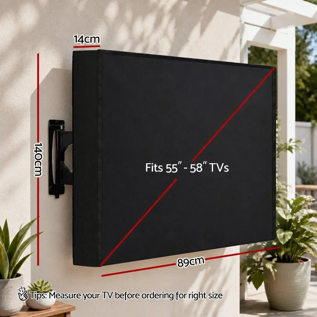 TV Cover 55-58 Inch Waterproof Outdoor Flat Television Protector Black Patio