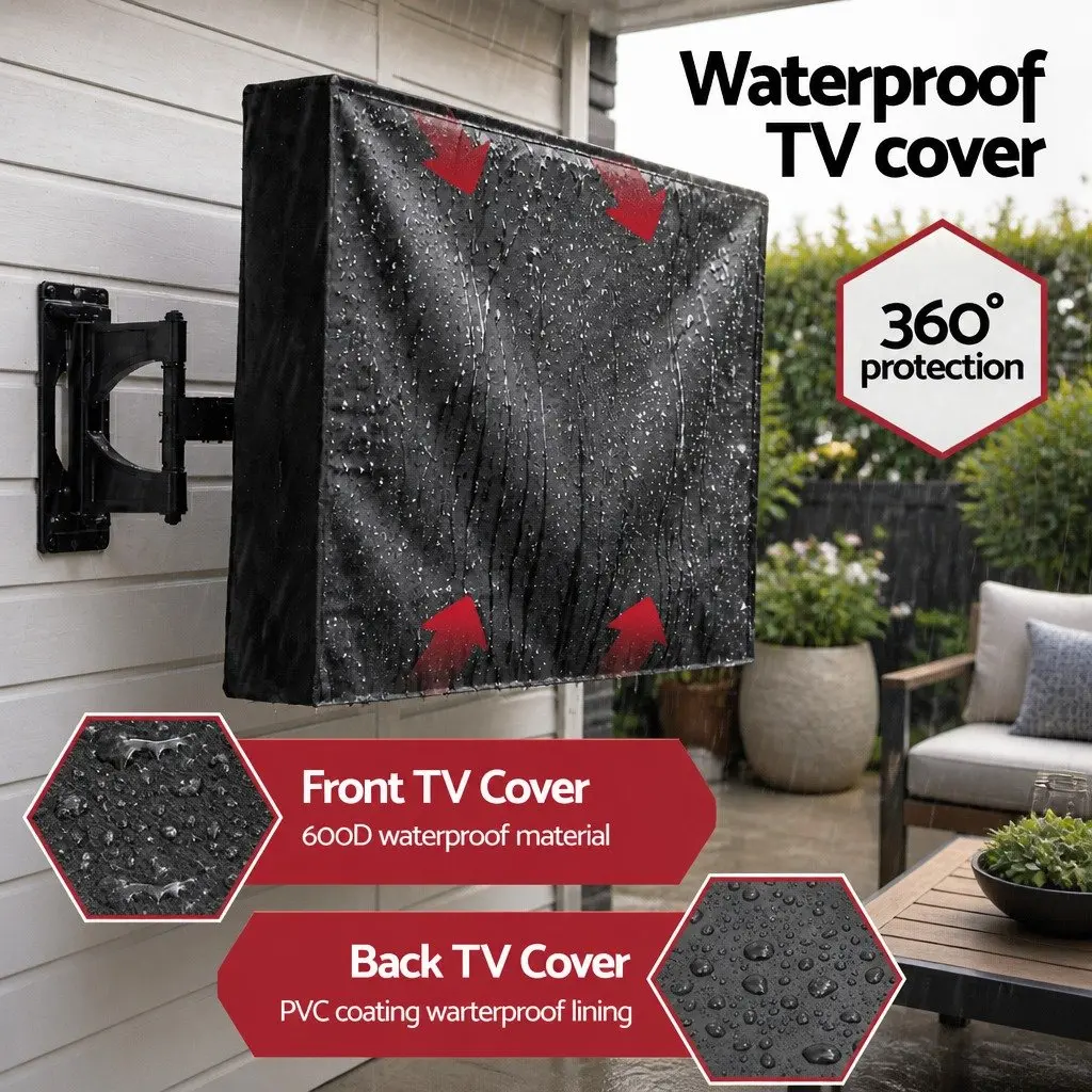 TV Cover 55-58 Inch Waterproof Outdoor Flat Television Protector Black Patio