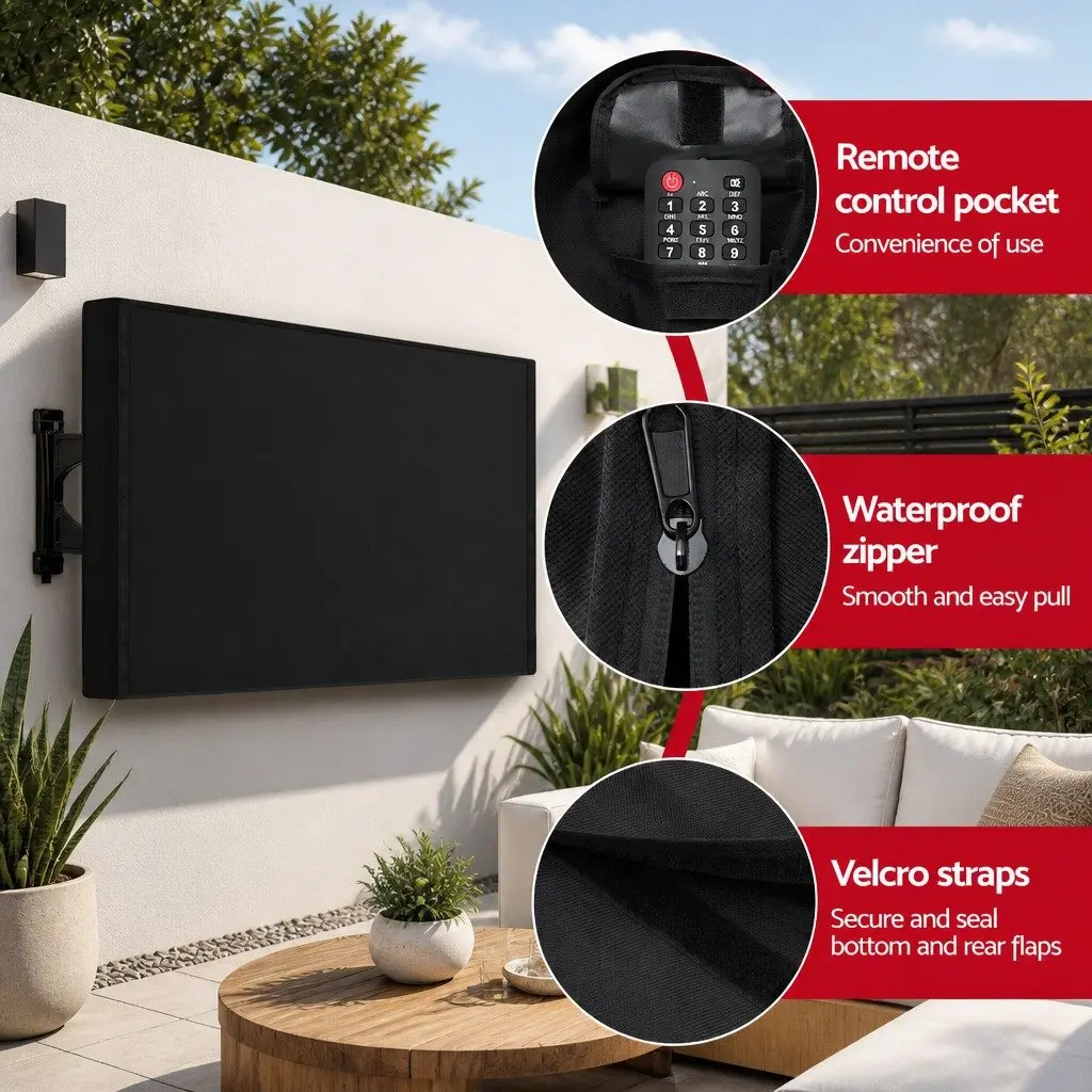 TV Cover 55-58 Inch Waterproof Outdoor Flat Television Protector Black Patio