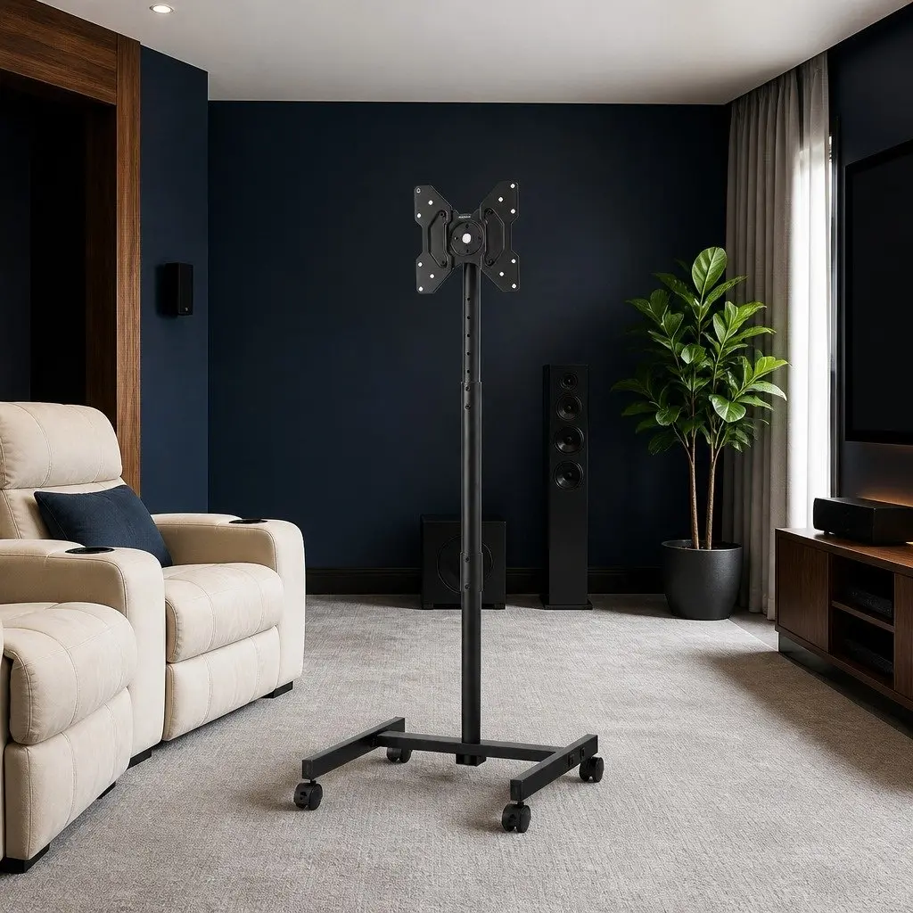 TV Stand 13-50 Inch Adjustable Height Tilt Mobile Black