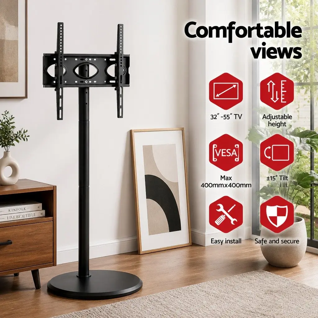 Mobile TV Stand 32-55 Inch Adjustable Height Tilt Freestanding Black