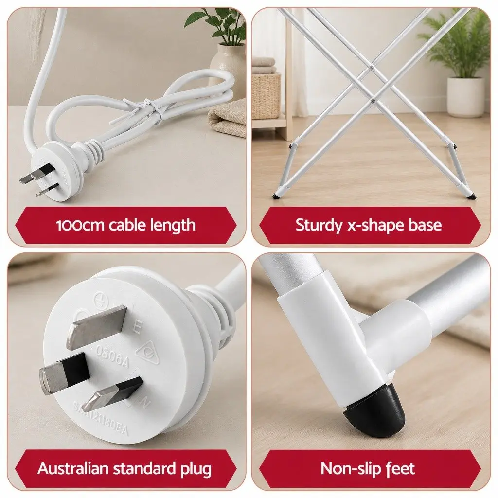Heated Towel Rail 8 Bars Foldable Electric Clothes Airer Silver
