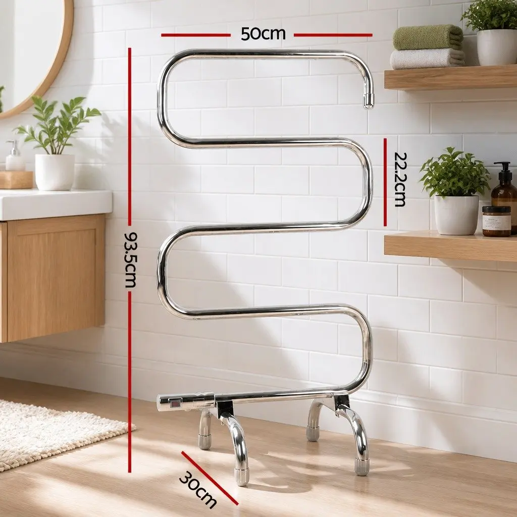 Electric Heated Towel Rail Rack 5 Bars Freestanding Quick Heat Polished Stainless Steel Silver