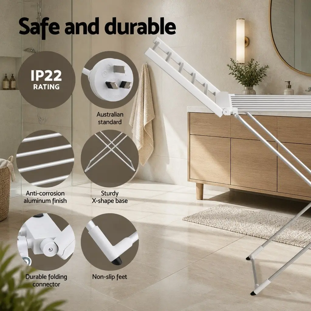 Electric Heated Towel Rail Rack 18 Rods Adjustable Temperature Programmable Timer Foldable Portable