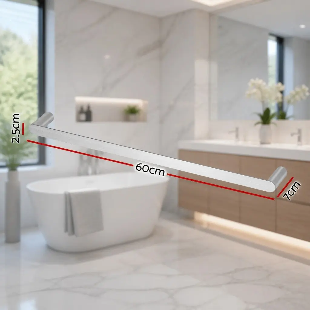 Wall Mounted Towel Rack 600mm Brushed Chrome Rust and Corrosion Resistant