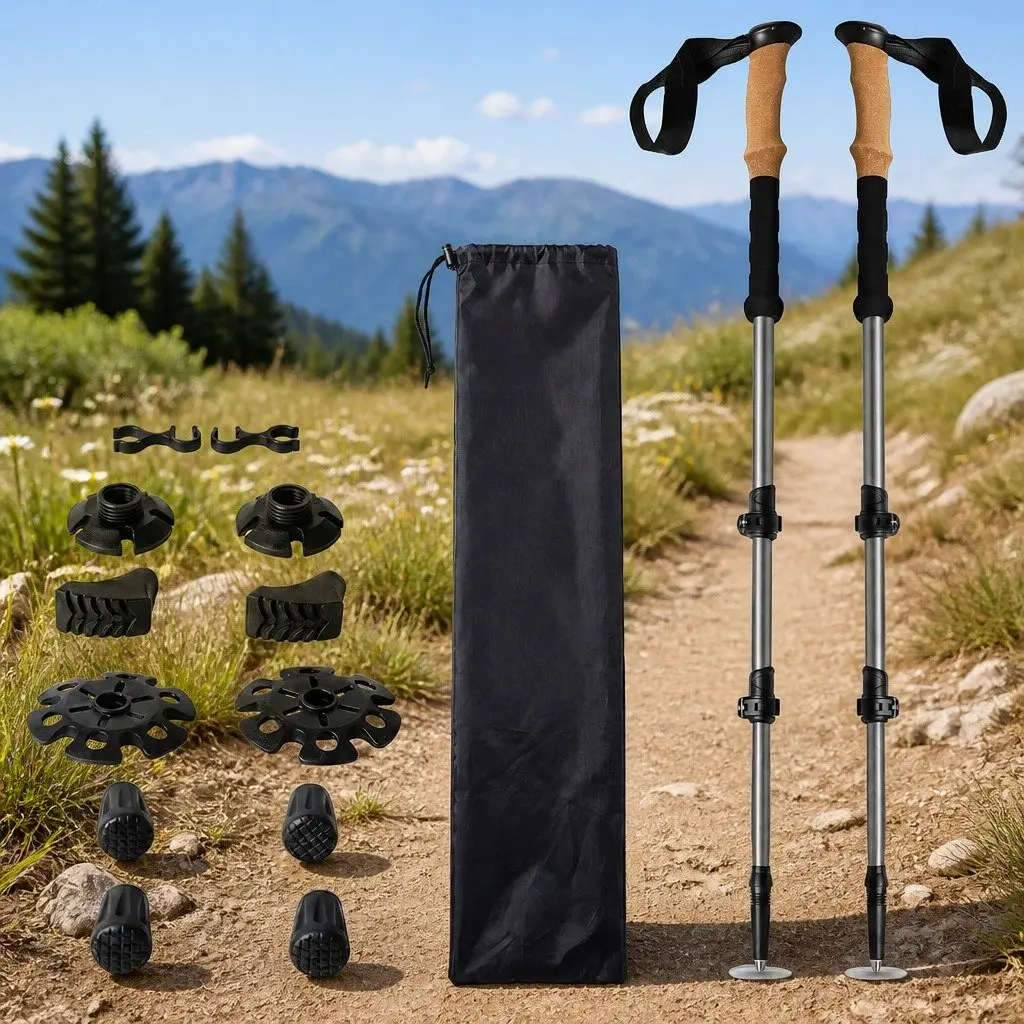Trekking Poles 62-135cm Adjustable Lightweight Collapsible for Hiking Walking Outdoor Adventures