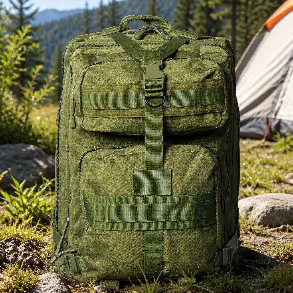 Military Tactical Backpack 40L Large Capacity Army Green Camping Hiking Rucksack