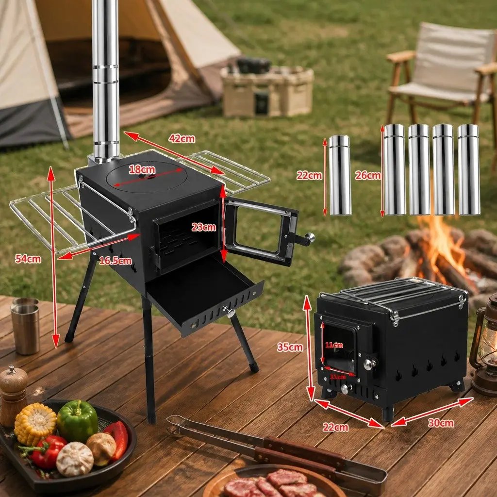 Portable Camping Oven Charcoal Wood Burning Grill with Foldable Legs
