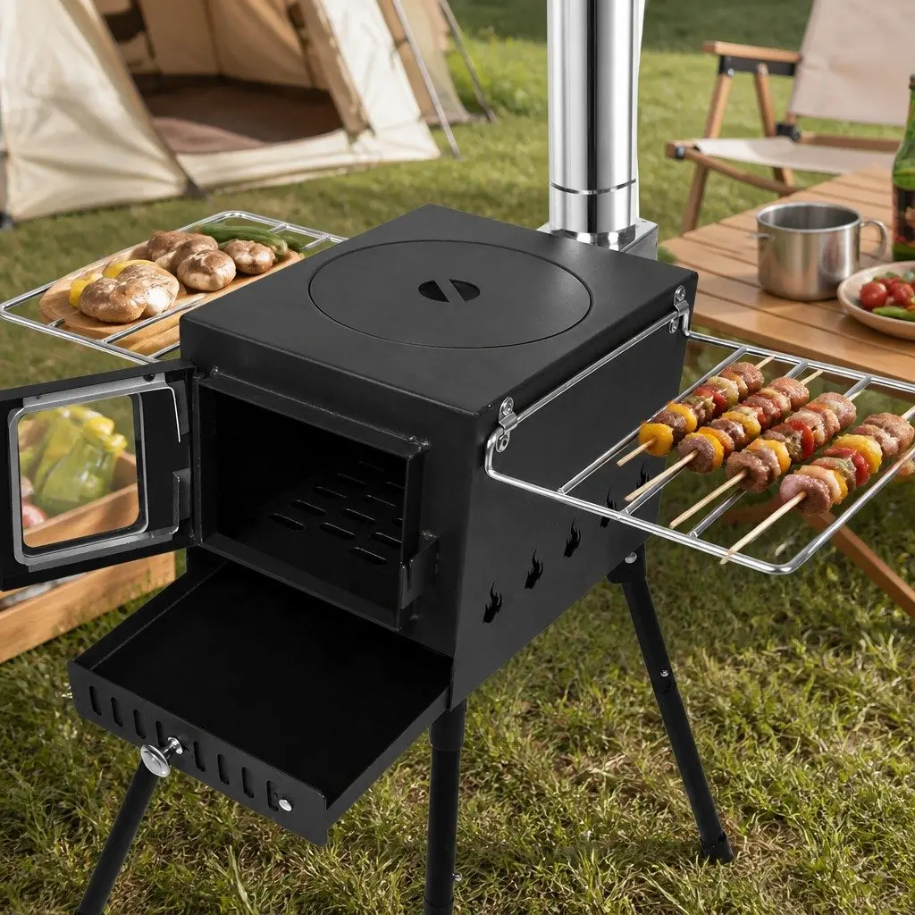 Portable Camping Oven Charcoal Wood Burning Grill with Foldable Legs